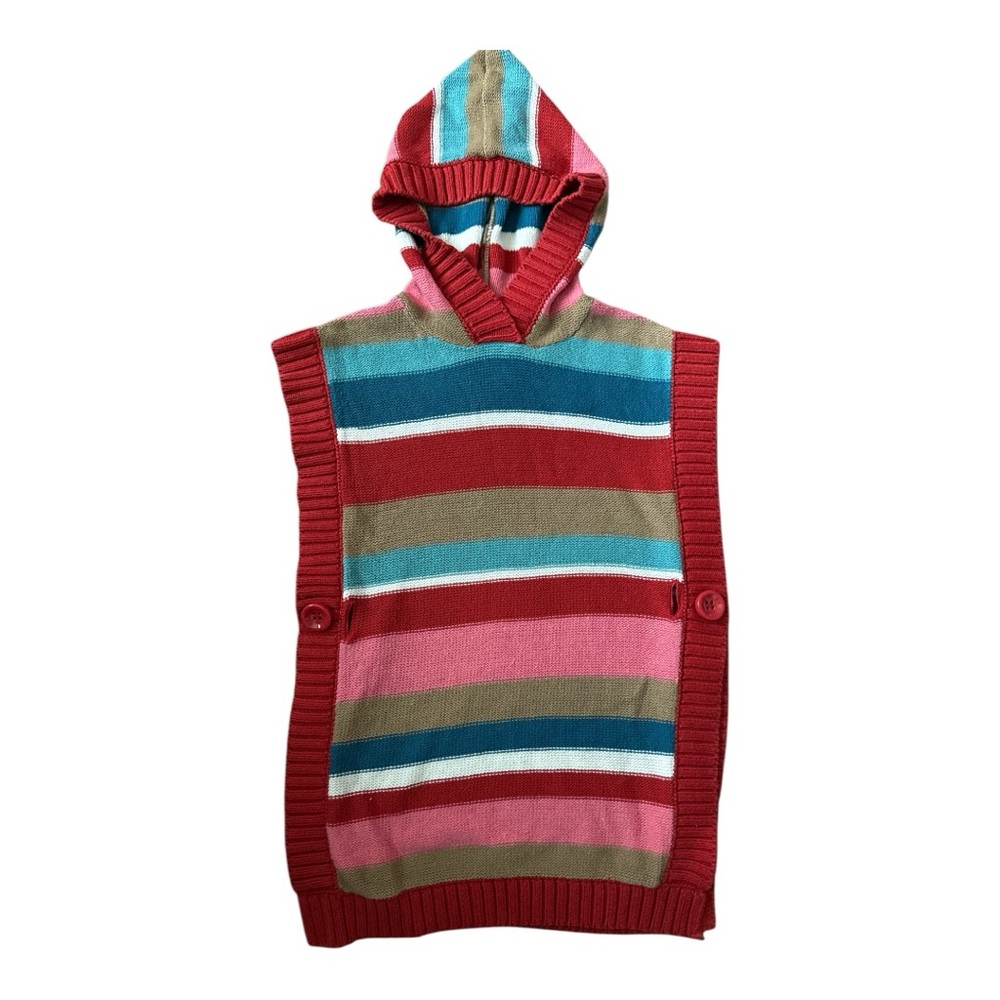 Crazy8 Vest Sweater Girls Sz S 5-6 Red Blue Stripe Belted Hooded Acrylic Cotton